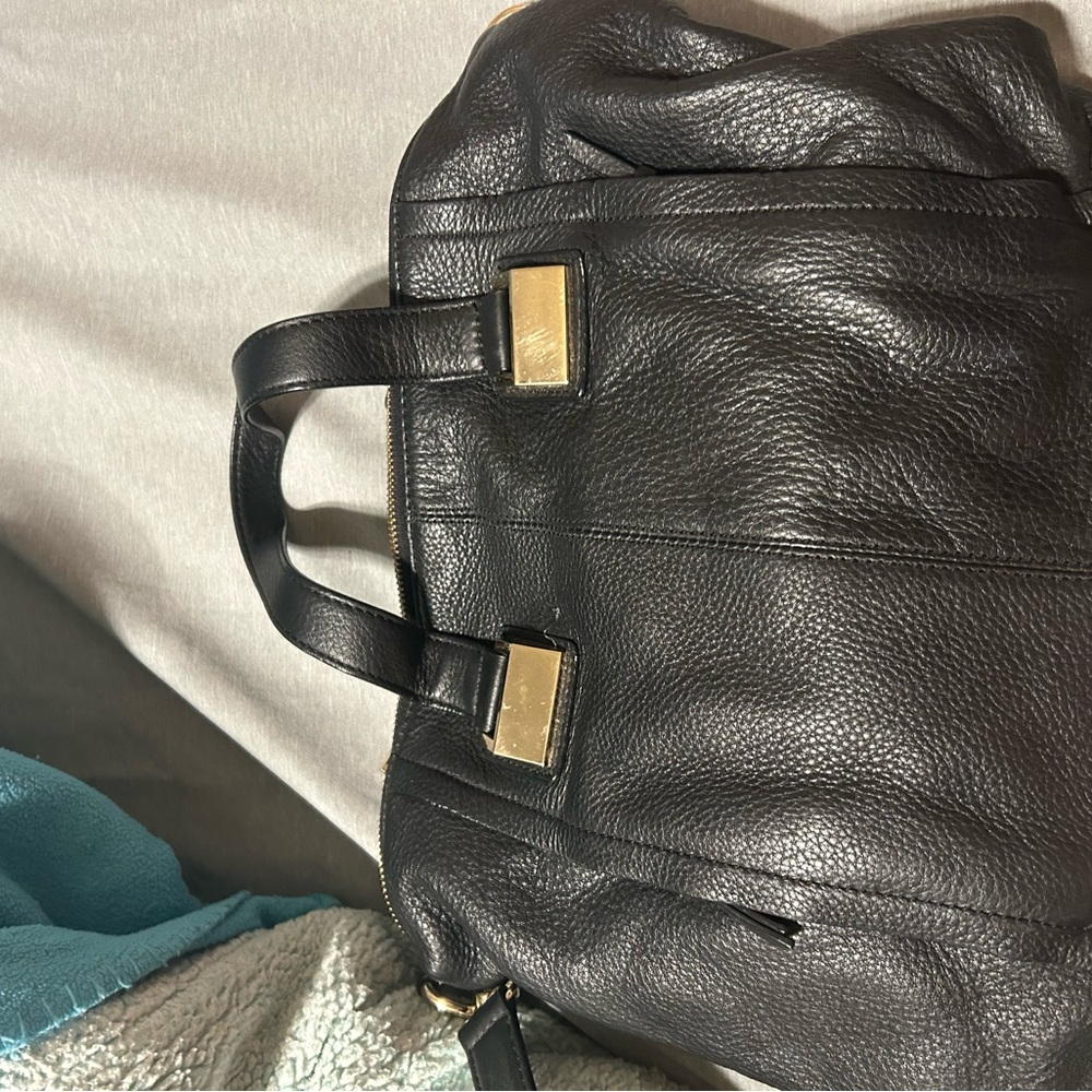 Vince camuto Black Leather Tote Bag with Gold Accents
